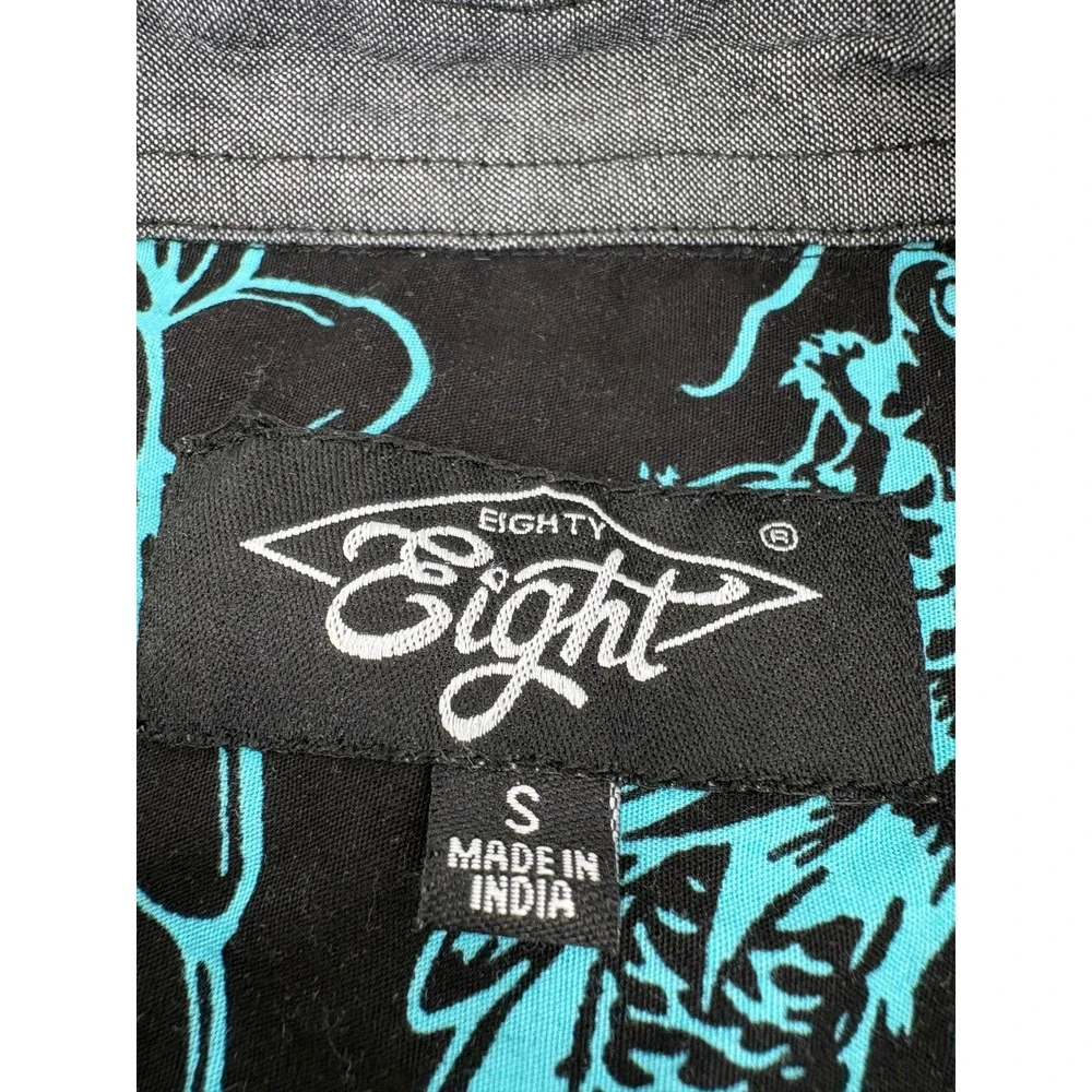 Eighty Eight Mens Black Dragon Lotus Print Short Sleeve Button‎ Up Shirt Size S